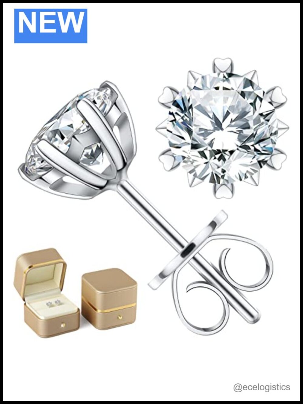 Moissanite Stud Earrings Sterling Silver Prong Set Anniversary Gift
